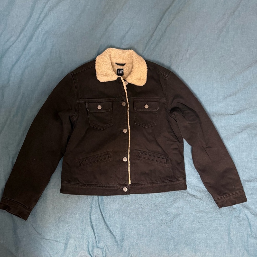 GAP Black Denim Sherpa lined Jacket - Picture 2 of 9